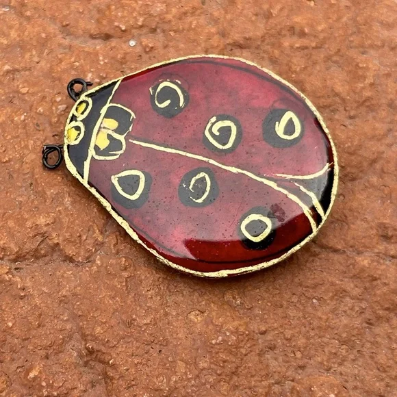 * SALE * Artisan Ladybug Pin Hand Painted Acrylic Coated Paper-craft & Wire - Picture 4 of 5